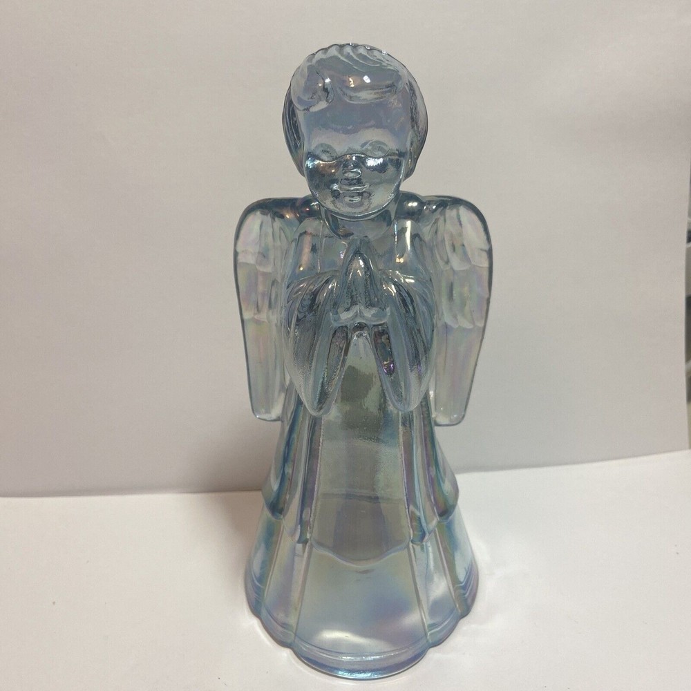 Vintage Fenton Blue Carnival Glass Angel Figurine Statue USA Christmas Guardian